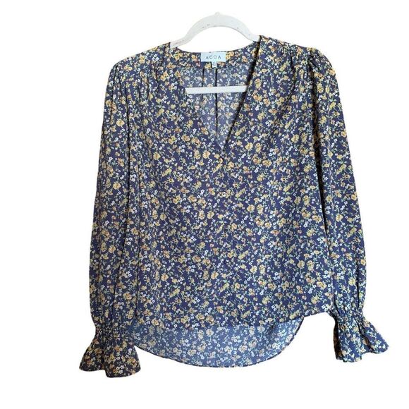ACOA Womens Size XS Multicolor Floral Print Long Sleeve Popover Blouse Top - Picture 1 of 7